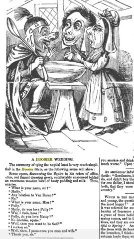 Illustration of characters of Indiana residents getting married